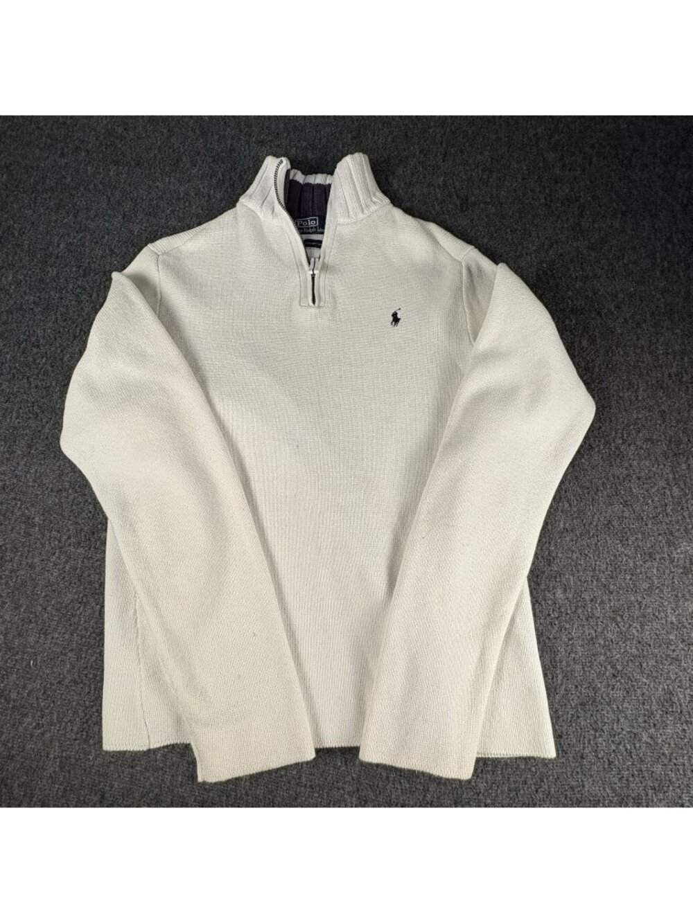 Polo Ralph Lauren Men’s M White Purple Cotton Quarter Zip Sweater Pony Pullover